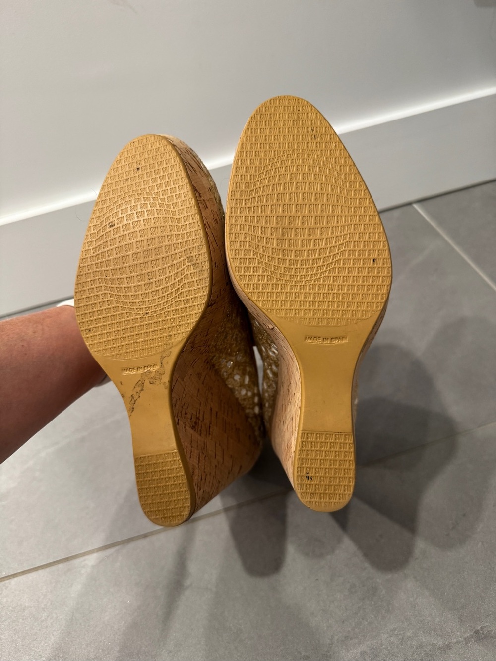 Stuart Weitzman Neutral Cork Platform Wedges - Picture 5 of 9